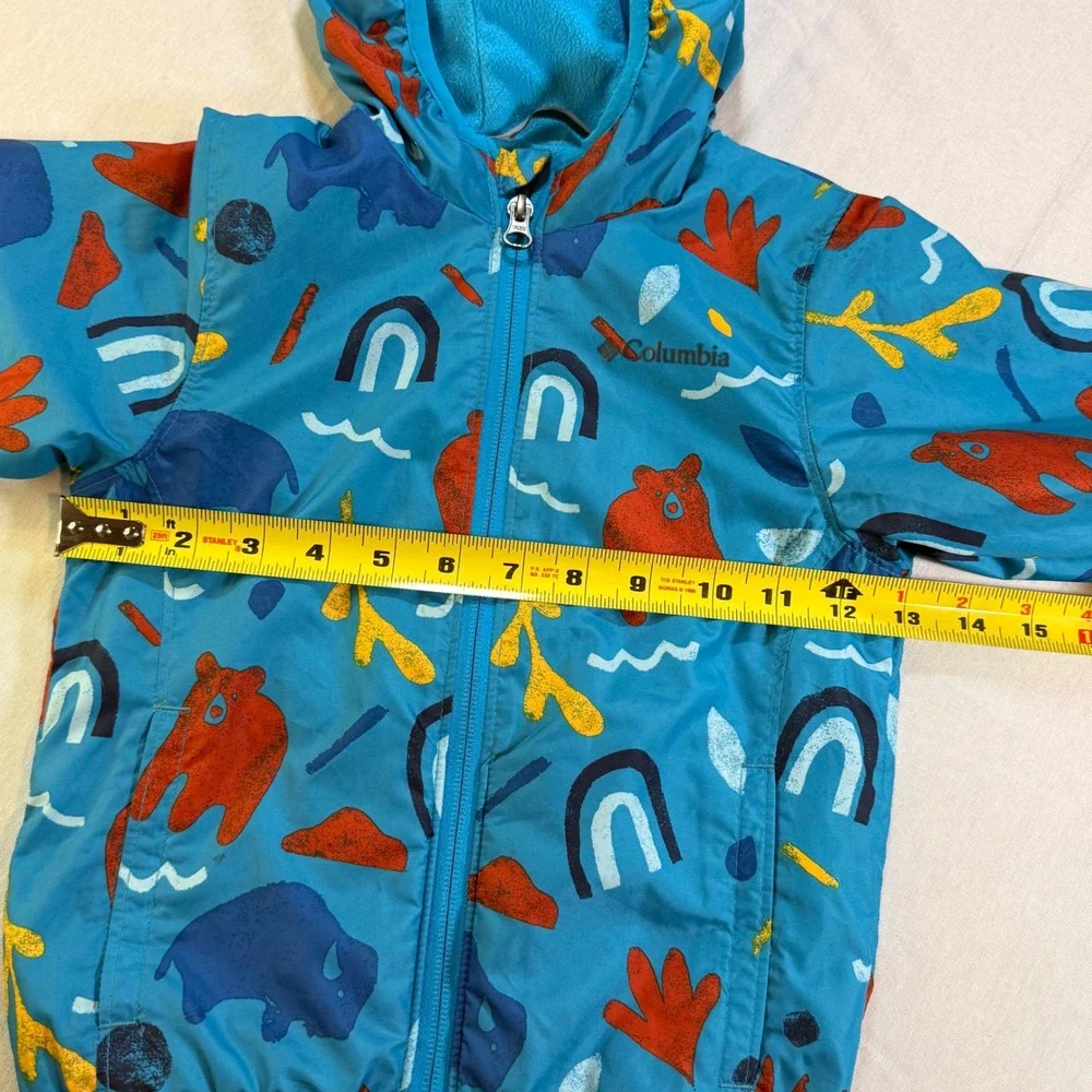 Columbia Windbreaker Boys 3T Blue Animal Print Fleece Lined Hooded Jacket Casual